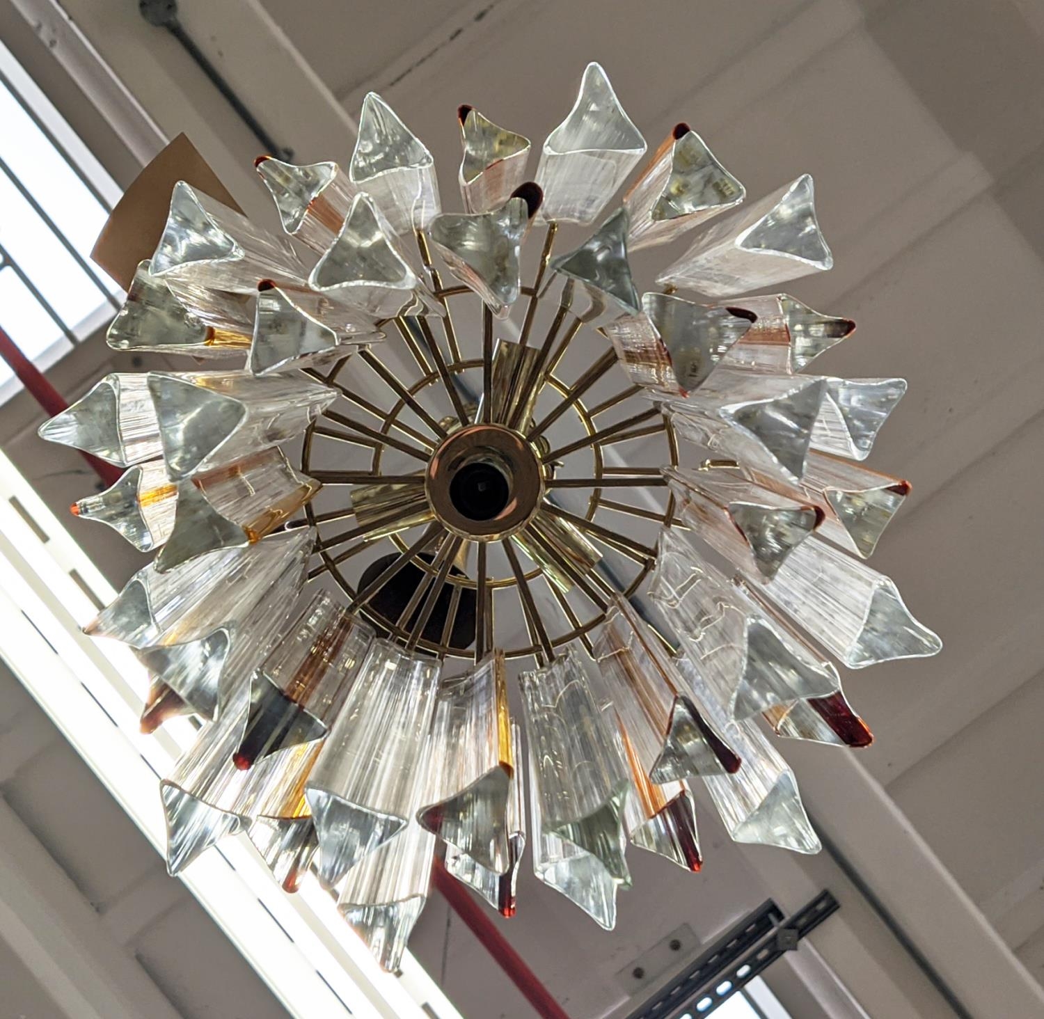 MURANO GLASS CHANDELIER, vintage Triedri clear and amber glass drops, 48cm drop approx not including - Image 3 of 4