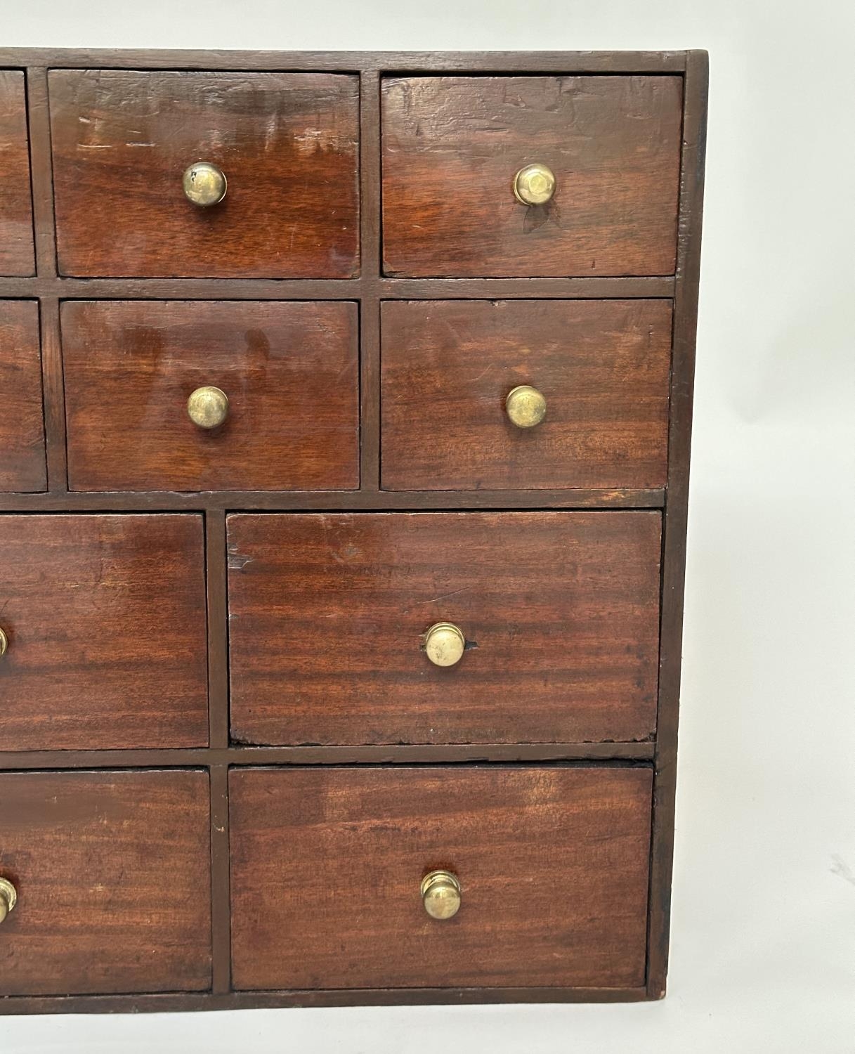 BANK OF DRAWERS, 19th century mahogany of twenty drawers, 123cm W x 23cm D x 64cm H. - Image 3 of 9