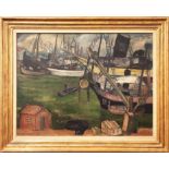 CELSO LAGAR (Spanish, 1891-1966), 'Harbour', oil on canvas, 58cm x 80cm, framed, provenance: Crane