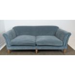 SOFA, velvet upholstered with seat cushions and beechwood legs, 83cm H x 224cm W x 103cm D.