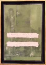 MANNER OF MARK ROTHKO, 'Green and pink', oil on linen, 60cm x 40cm, framed.