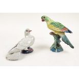 LADY ANNE GORDON (1924-2007) CERAMIC PARROT AND DOVE, monogrammed initial to base, parrot 20cm H,