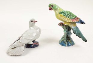 LADY ANNE GORDON (1924-2007) CERAMIC PARROT AND DOVE, monogrammed initial to base, parrot 20cm H,