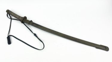 JAPANESE SECOND WORLD WAR KATANA SWORD, with serial number and original leather pommel, 93cm L.