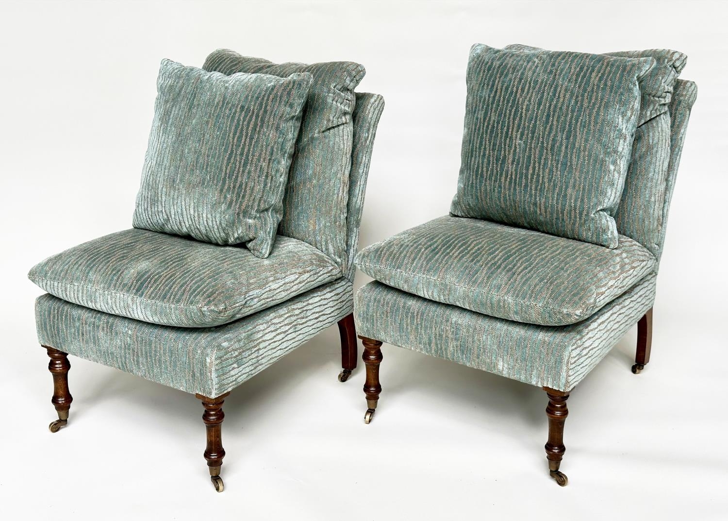 SIDE CHAIRS ATTRIBUTED TO GEORGE SMITH, a pair, each with Colefax and Fowler, blue sienna stripe - Image 2 of 8