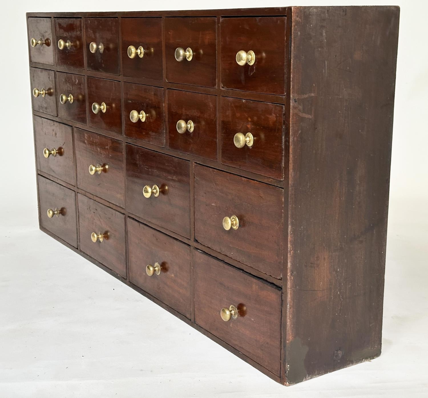 BANK OF DRAWERS, 19th century mahogany of twenty drawers, 123cm W x 23cm D x 64cm H. - Image 8 of 9
