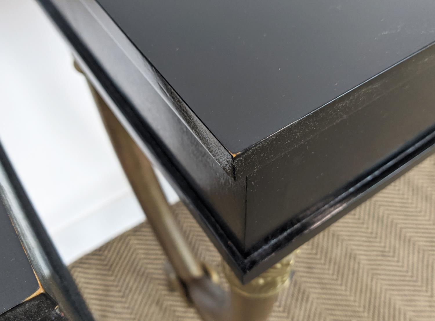CONSOLE TABLES, a pair, gilt metal X frame supports, each with one drawer, 101cm x 32.5cm x 86. - Image 5 of 10