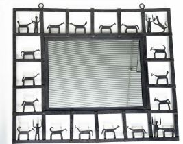 WALL MIRROR BY FREDERICK WEINBERG, rectangular wrought and cut metal, 92cm W x 77cm H.