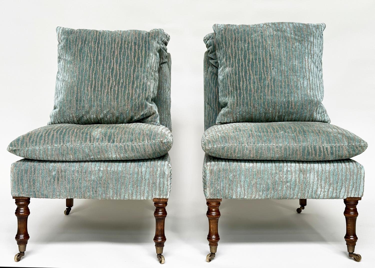 SIDE CHAIRS ATTRIBUTED TO GEORGE SMITH, a pair, each with Colefax and Fowler, blue sienna stripe - Image 8 of 8