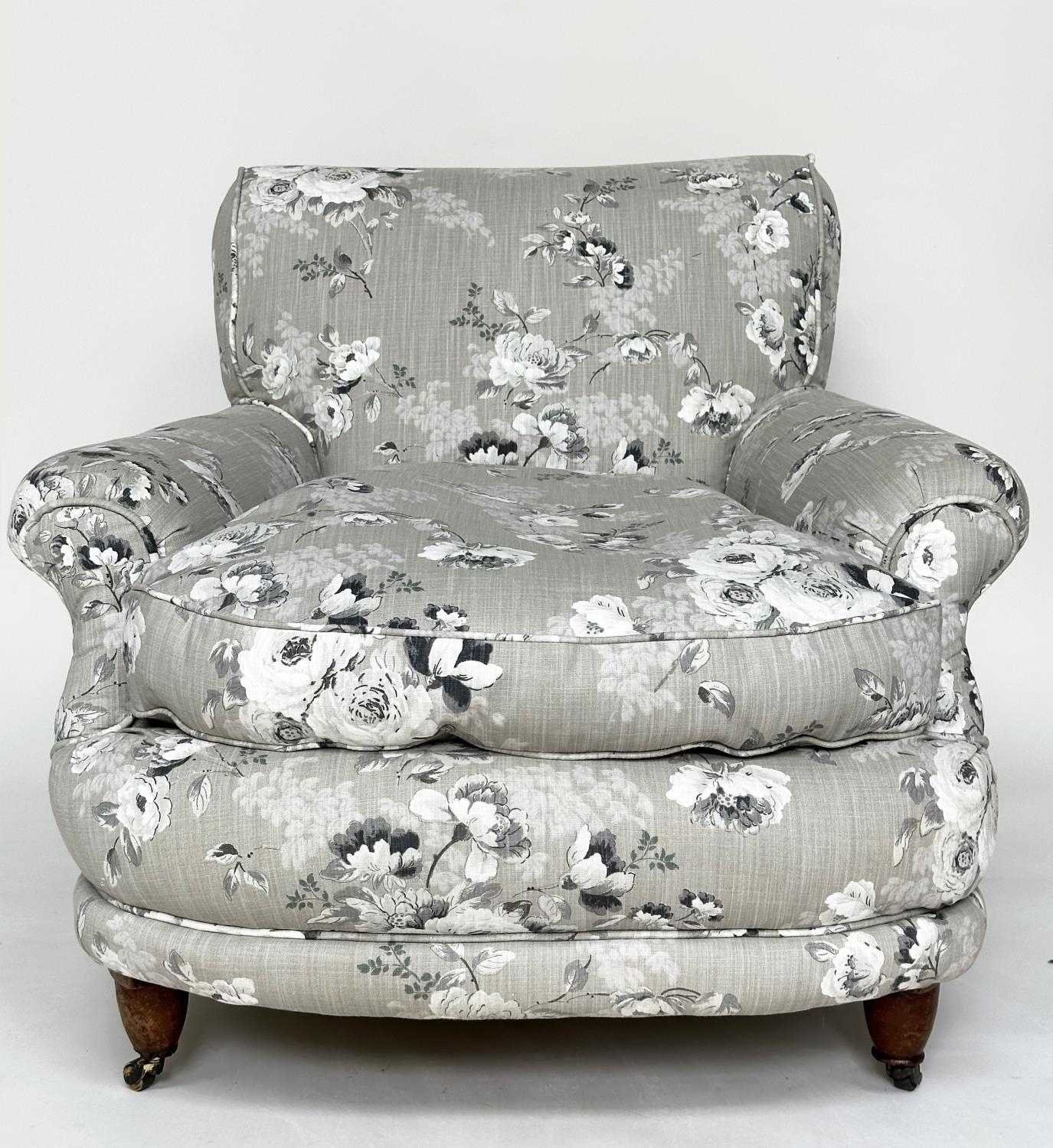 WILLIAM BIRCH ARMCHAIR, 19th century Howard type, newly upholstered in grey linen impressed numerals - Image 9 of 13