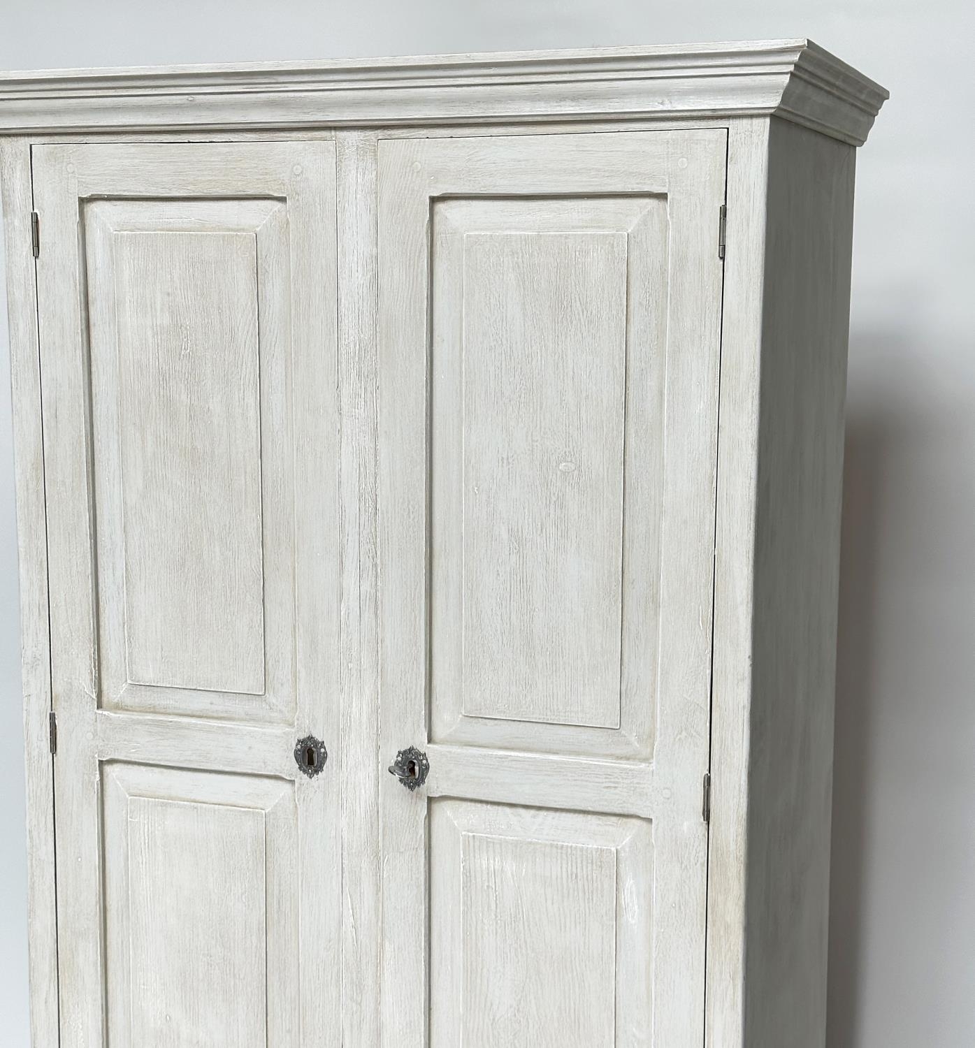 ARMOIRE, French style traditionally grey painted with two doors enclosing hanging space above a - Image 13 of 15