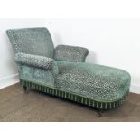GEORGE SMITH BUTTERFLY CHAISE, leopard print cut velvet upholstery with bullion fringe, raised on