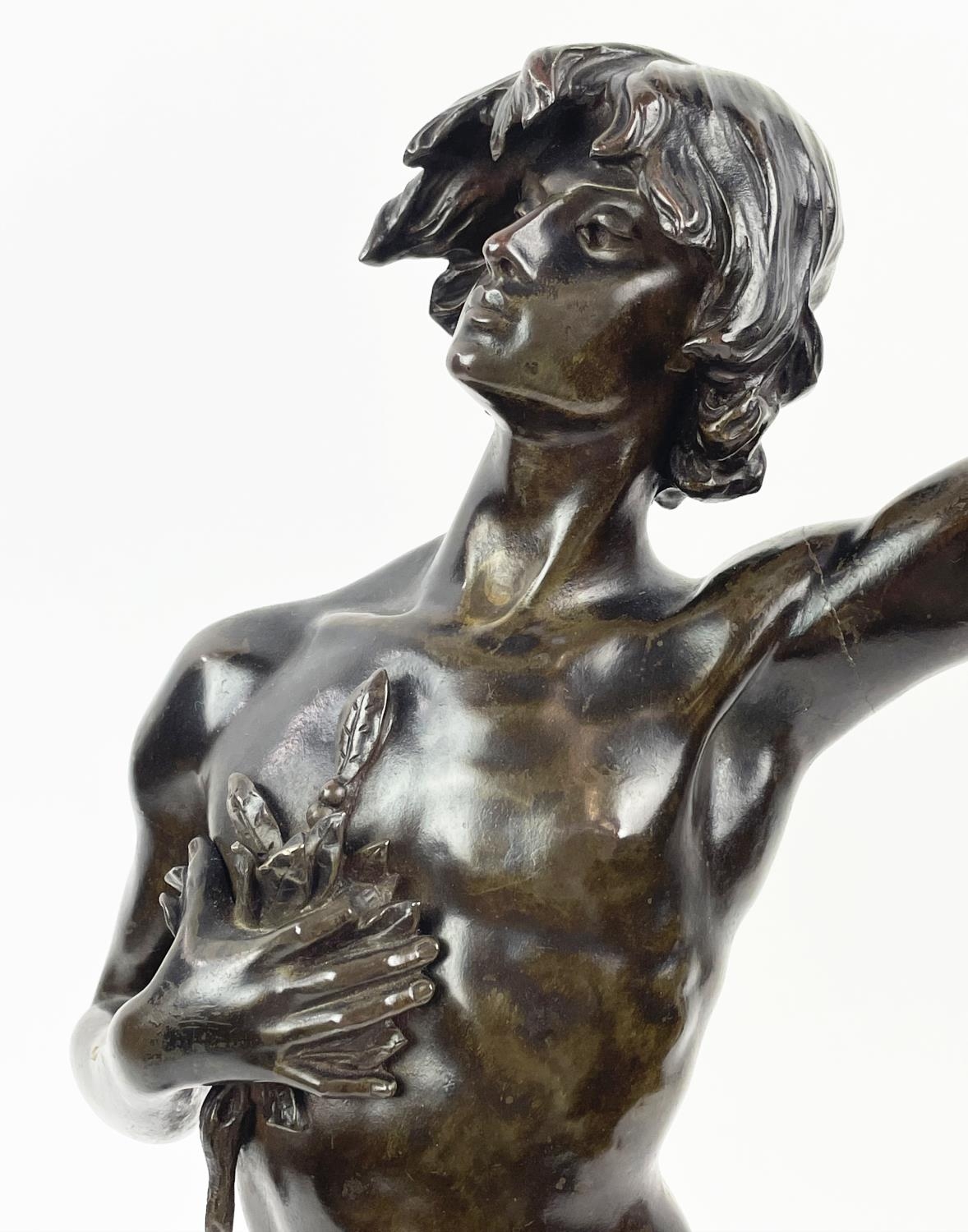 BRONZE FIGURE, ANGLES CANE (1859-1911), 'Premier triumphe', mounted on a rouge marble plinth base, - Image 8 of 8