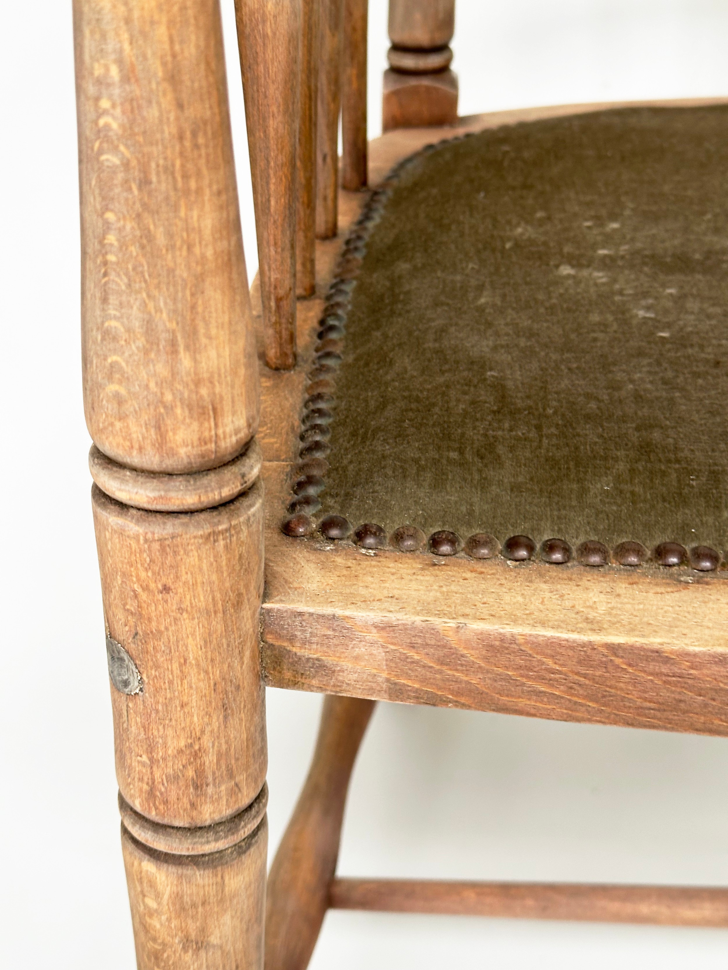 HALL SEAT, Edwardian fruitwood with studded upholstered seat and pierced splat back, 130cm W. - Image 5 of 7