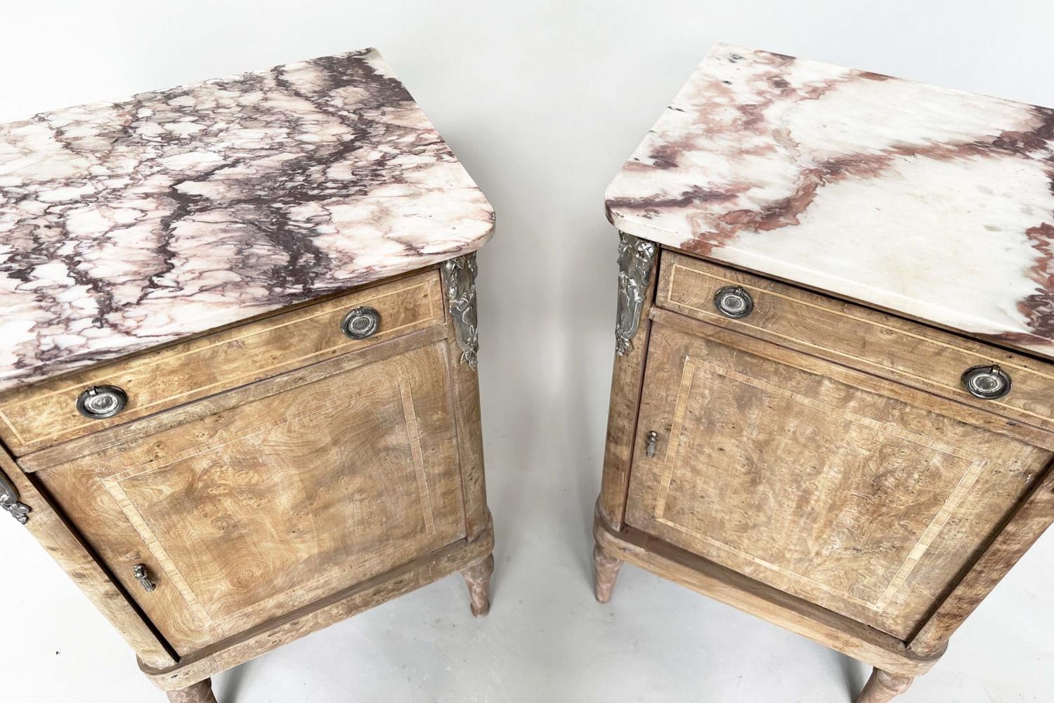TABLES DE NUIT, a pair, 19th century French walnut and silvered metal mounted each with breche - Image 5 of 9
