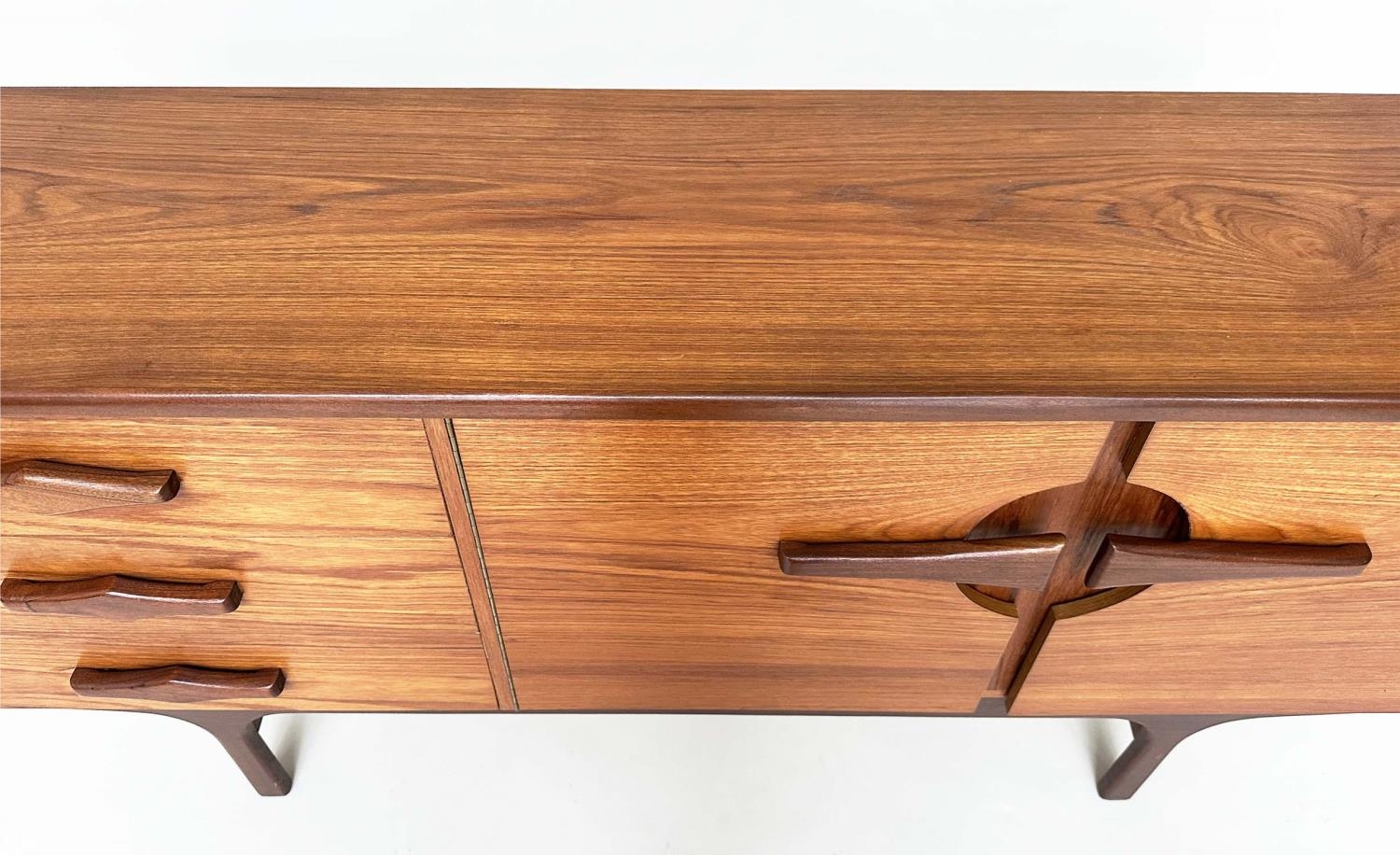 SIDEBOARD, mid 20th century teak with two doors and three drawers, 166cm x 40cm x 75cm H. - Image 8 of 10