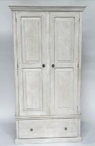 ARMOIRE, French style traditionally grey painted with two doors enclosing hanging space above a