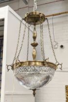 CHANDELIER, 87cm H x 46cm W, with a ribbed Waterford crystal bowl and brass star detail, and two