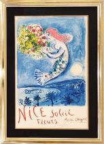 MARC CHAGALL (1887-1985), 'Nice Soleil', lithographic poster, signed in pencil, 96cm x 59cm, framed.