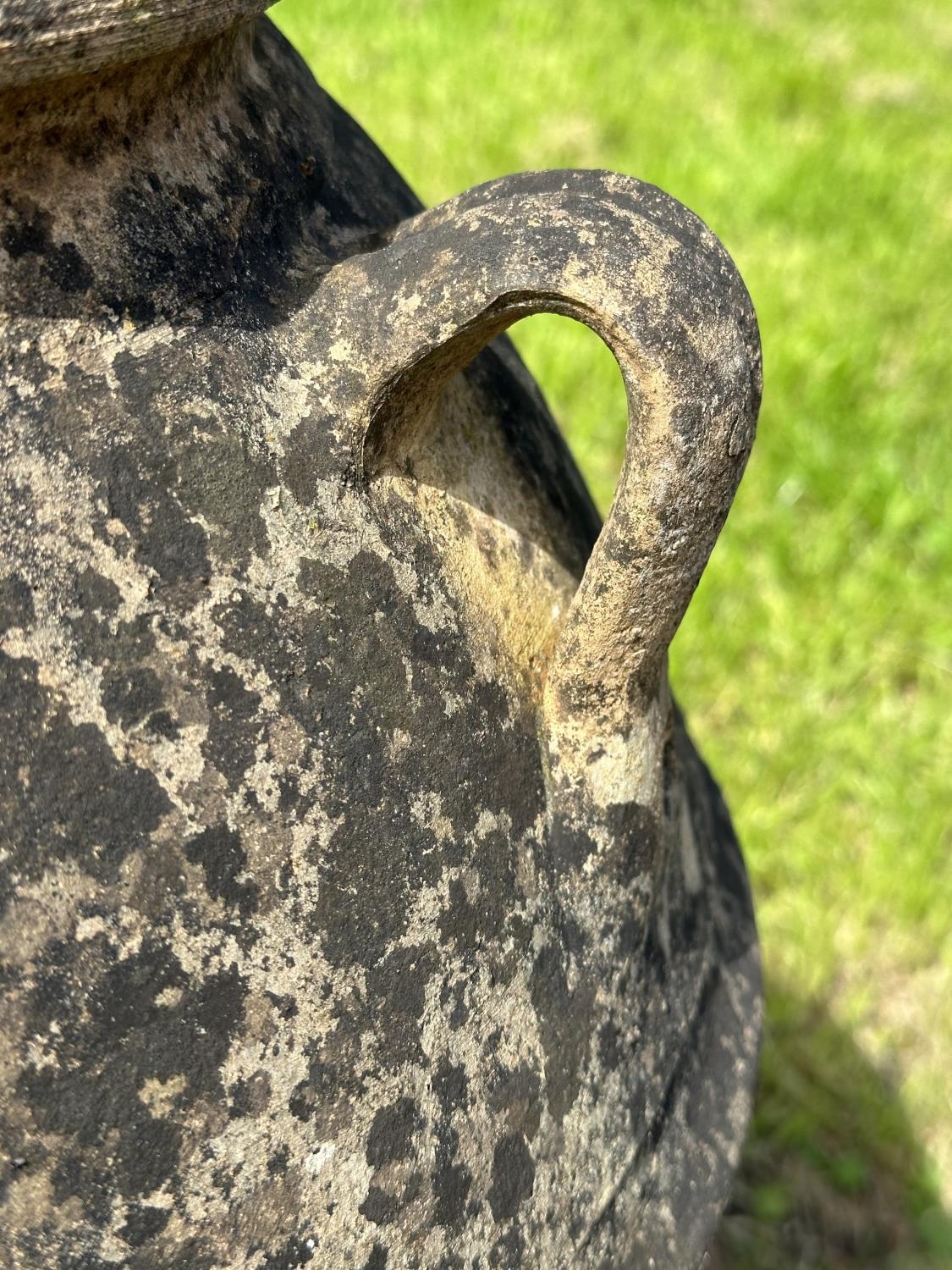 GARDEN AMPHORA, well weathered terracotta with loop handles and incised detail, 73cm H. - Image 7 of 8