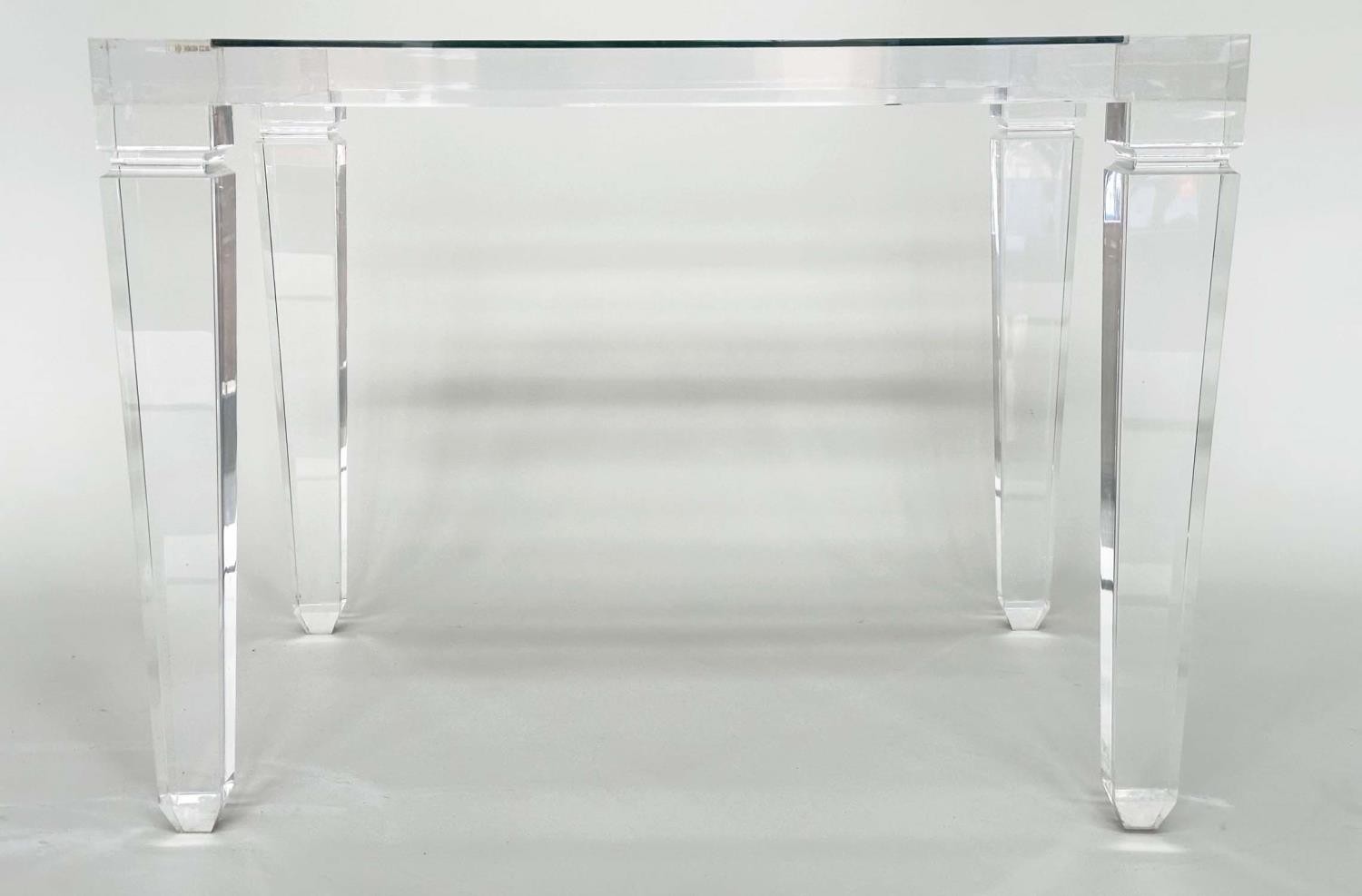 LUCITE LOW CENTRE TABLE, framed with glass inset top and square tapered supports, 80cm x 60cm x 60cm - Image 4 of 7