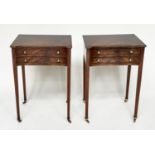 LAMP TABLES, a pair, George III design flame mahogany indented fronts each with two drawers, 49cm