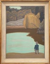 BRYAN SENIOR (British, b.1935), 'Angler with willow', oil on canvas, 60cm x 45cm, framed,