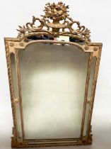 WALL MIRROR, 19th century French giltwood and gesso moulded, arched with marginal mirror plates
