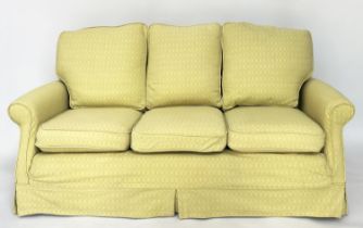 SOFA, traditional 'Howard' Country House style, three seater lemon yellow woven cotton upholstered