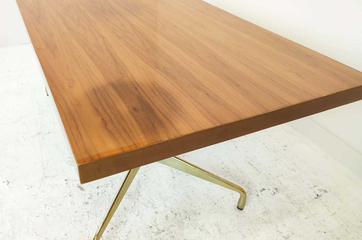 CHARLES AND RAY EAMES STYLE DINING TABLE, rectangular form, raised on a black metal and brass twin - Image 9 of 11