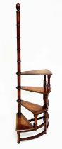 LIBRARY STEPS, Georgian design with four spiral burr walnut inset steps and pole, 158cm H x 46cm W.