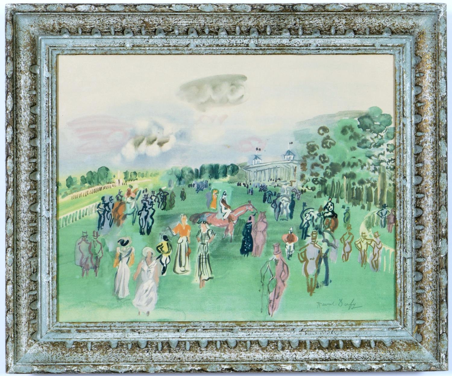 RAOUL DUFY AU CHAMPS DE RACING LITHOGRAPH signed in the plate French Montparnasse frame 45cm x 35cm.