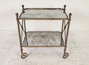 COCKTAIL TROLLEY, vintage 20th century French, polished metal and mirror, 66cm x 42cm x 77cm.