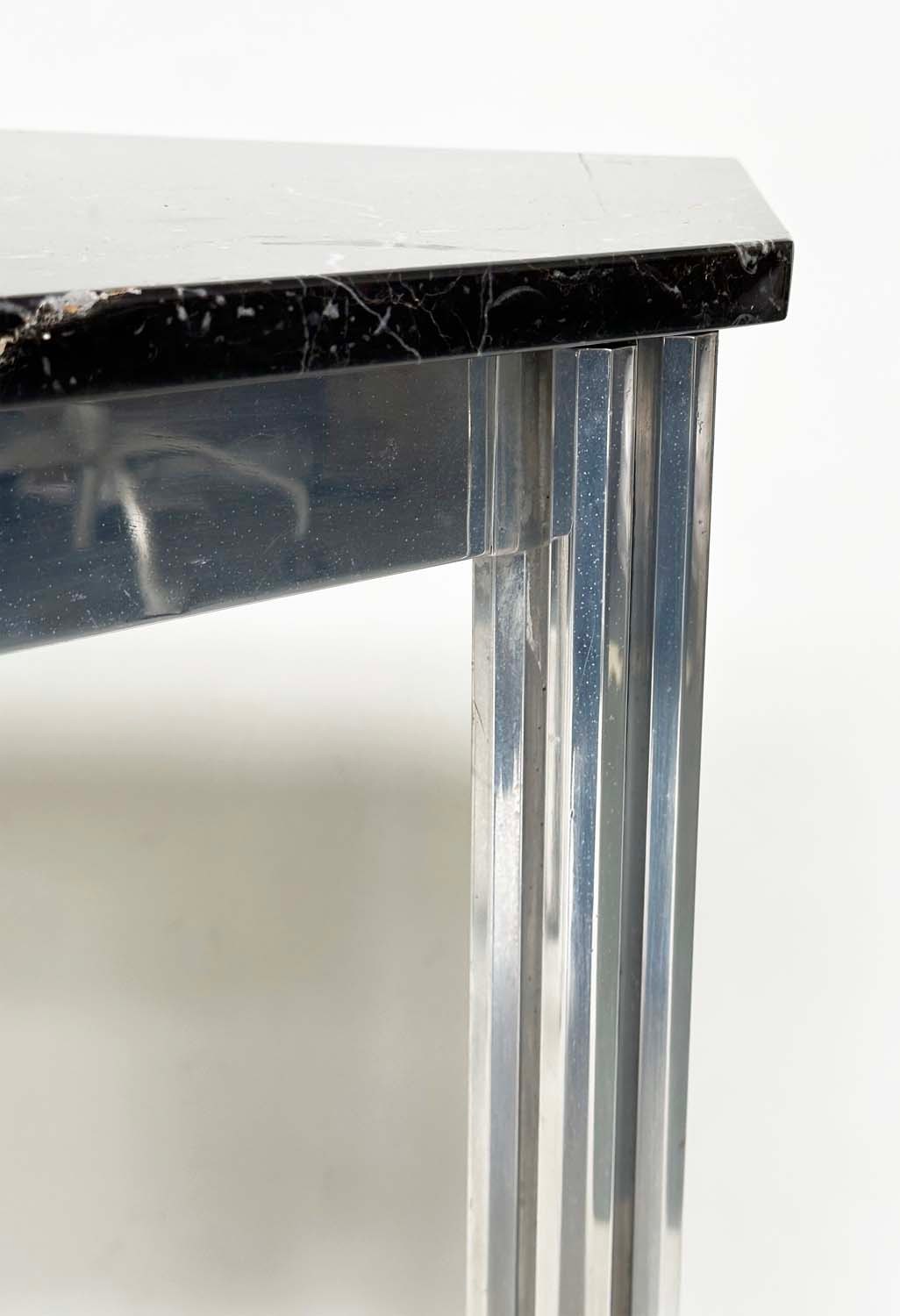 ATTRIBUTED TO ALBRIZZI CONSOLE TABLE, with canted marble and chrome solid cluster column supports, - Image 3 of 13