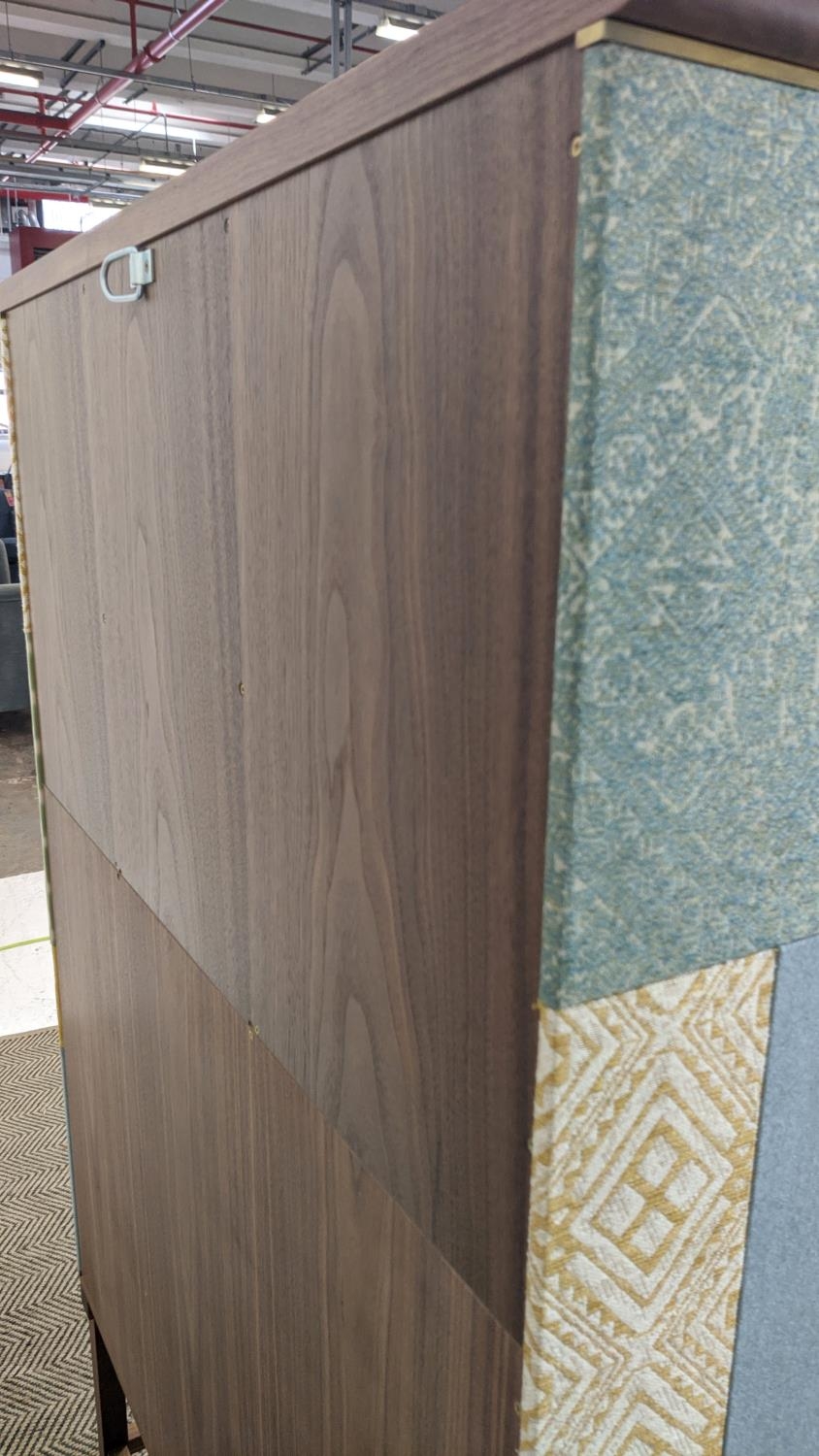 LITTLE HALSTOCK BESPOKE MADE CABINETS, a pair, panelled fabric bi-fold doors, 152cm H x 94cm x 45cm. - Image 7 of 11