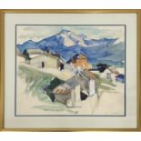 WALTER HESS (b.1920), 'Contra, near Locarno with 'Camoghe' in distance, water colour 50cm x 59cm,