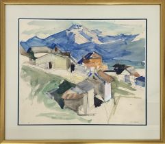 WALTER HESS (b.1920), 'Contra, near Locarno with 'Camoghe' in distance, water colour 50cm x 59cm,