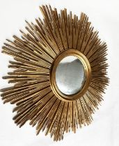 STARBURST WALL MIRROR, large carved giltwood with silver leaf convex mirror plate and radiating