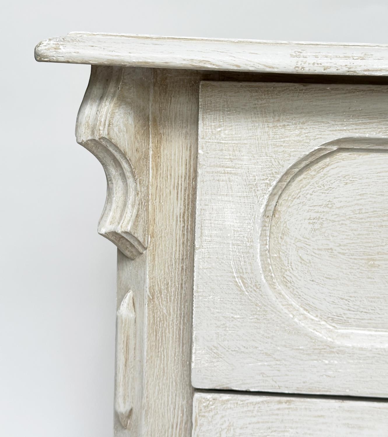 COMMODE, 19th century French traditionally grey painted with three long drawers and turned supports, - Image 6 of 10