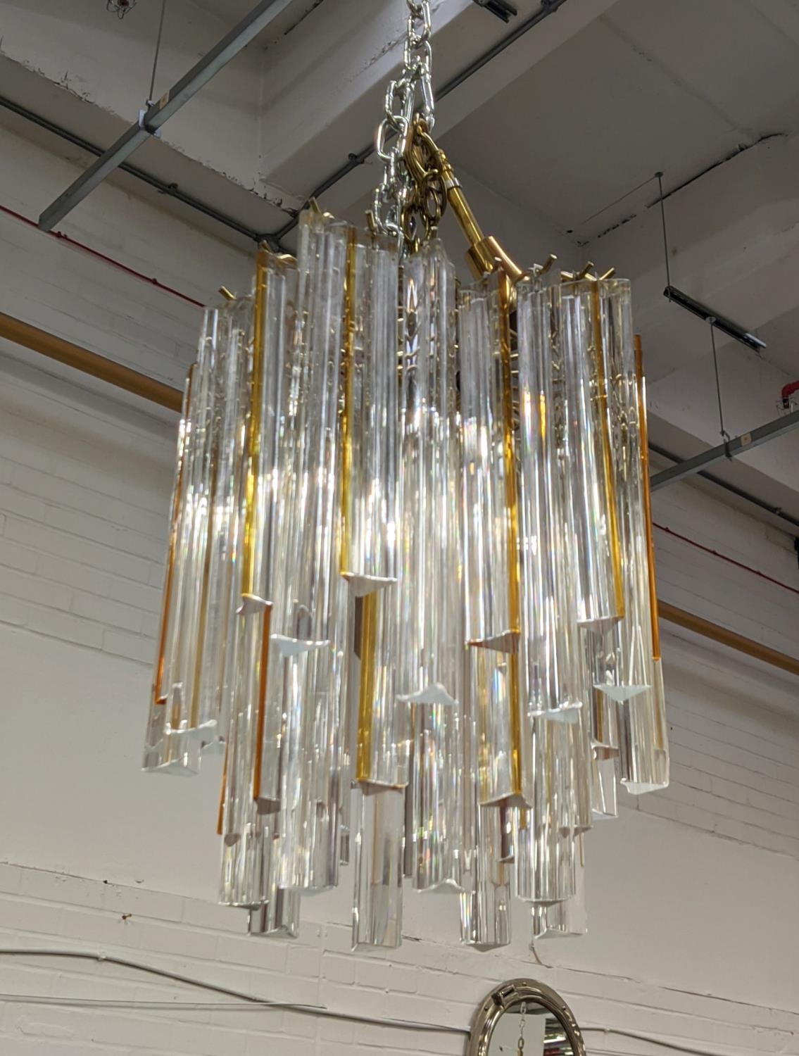 MURANO GLASS CHANDELIER, vintage Triedri clear and amber glass drops, 48cm drop approx not including - Image 2 of 4