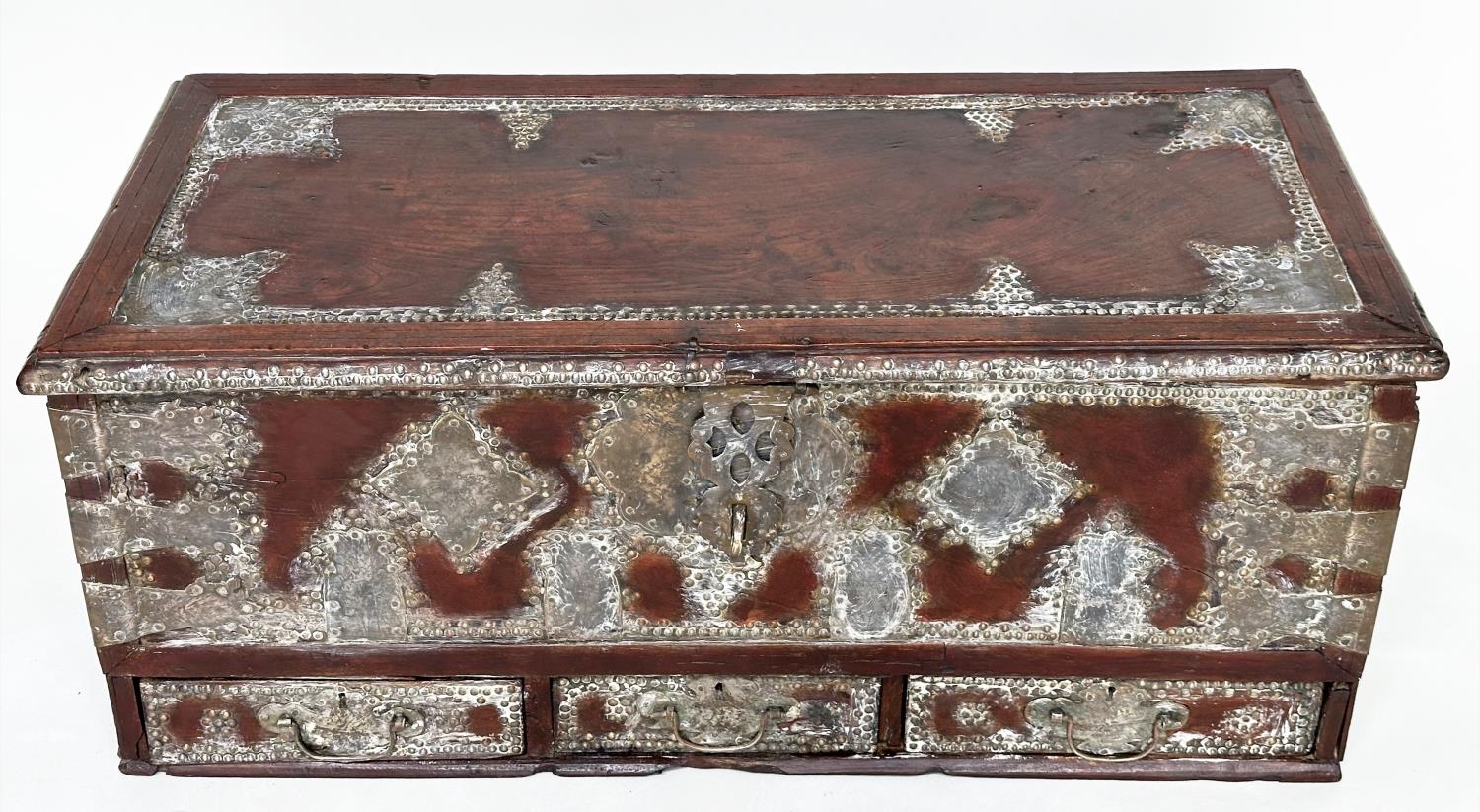 ZANZIBAR CHEST, 19th century North African brass bound and decorated with rising lid and three - Image 2 of 14