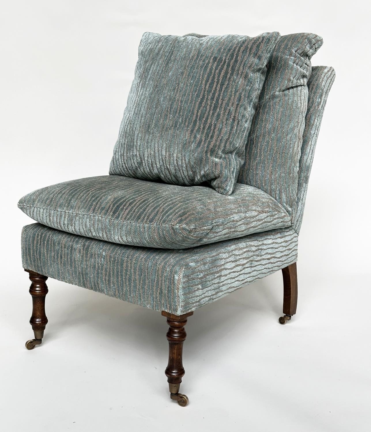 SIDE CHAIRS ATTRIBUTED TO GEORGE SMITH, a pair, each with Colefax and Fowler, blue sienna stripe - Image 3 of 8