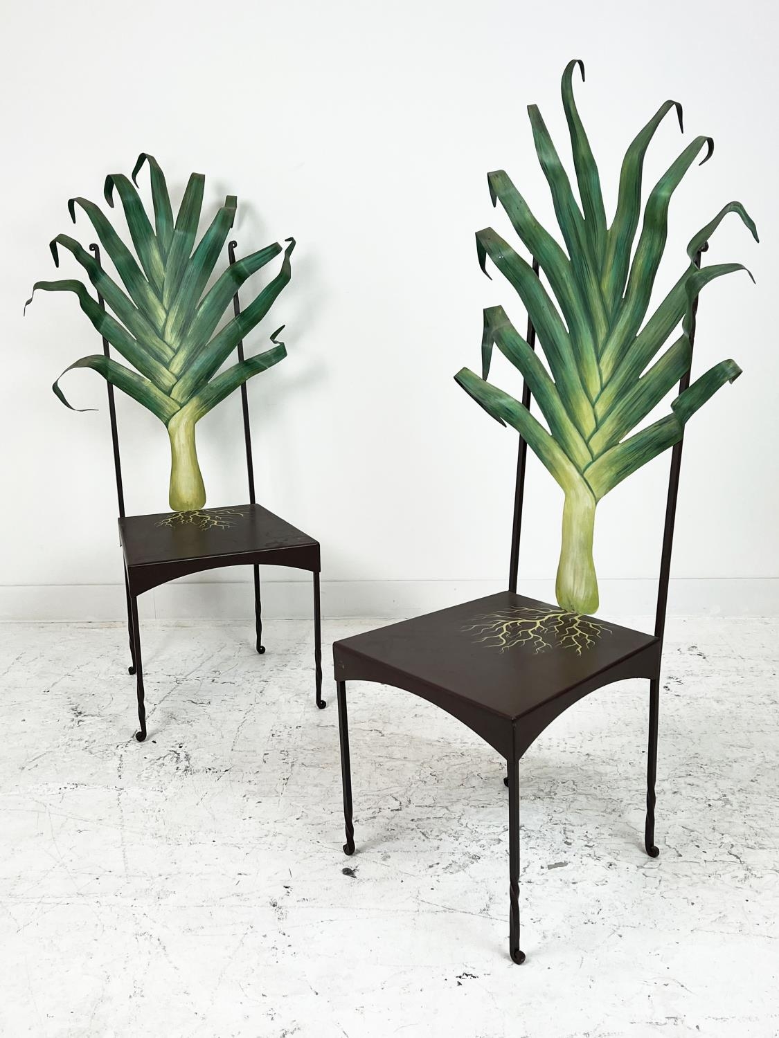 ‘LEEK’ CHAIRS, a pair, circa 1980's painted metal, approx 135cm H. (2) - Image 5 of 6