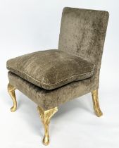 GEORGE SMITH SIDE CHAIR, teal green cut velvet upholstery and hand leaf gilded supports, 67cm W.