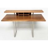 EILEEN DESK, by Sir Terence Conran, walnut with pigeon hole top and tubular chromed metal