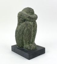 MANNER OF HENRY MOORE (1898-1986) bronze, seated lady in verdigris finish on seat base (indistinctly