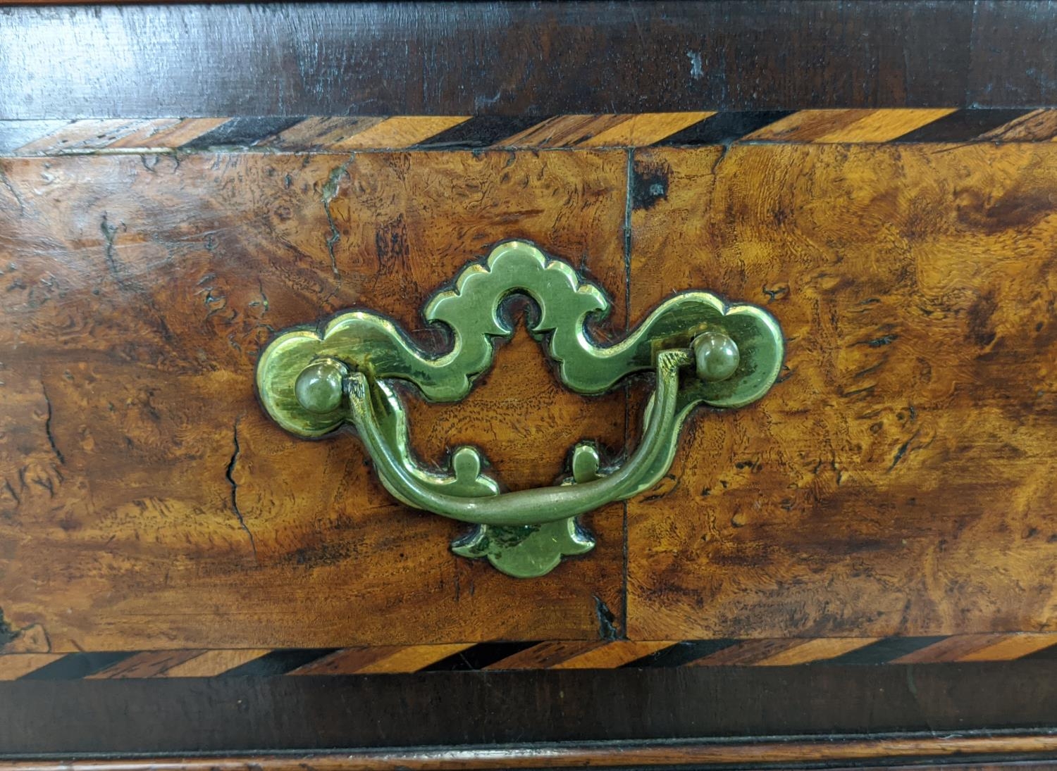 CHEST ON CHEST, George II burr elm and mahogany, circa 1750, with barber pole inlay and eight - Image 4 of 11