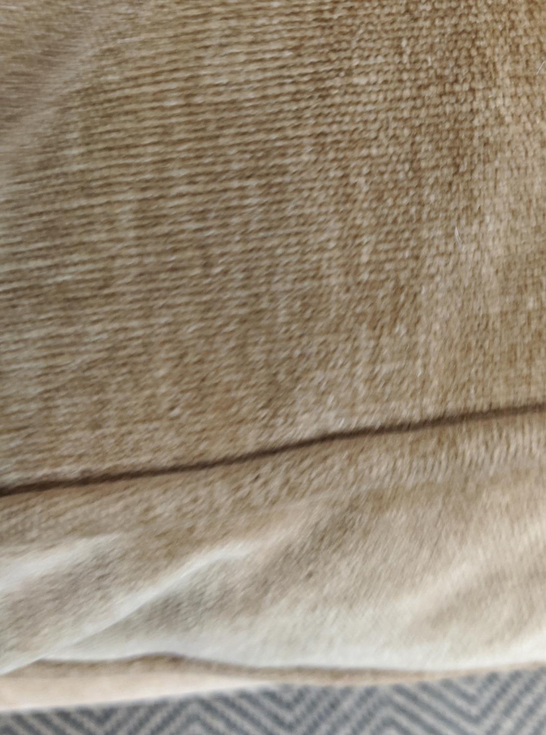 HOWARD STYLE SOFA, tan coloured velvet on brass castors, 77cm H x 165cm W x 97cm D. - Image 10 of 10