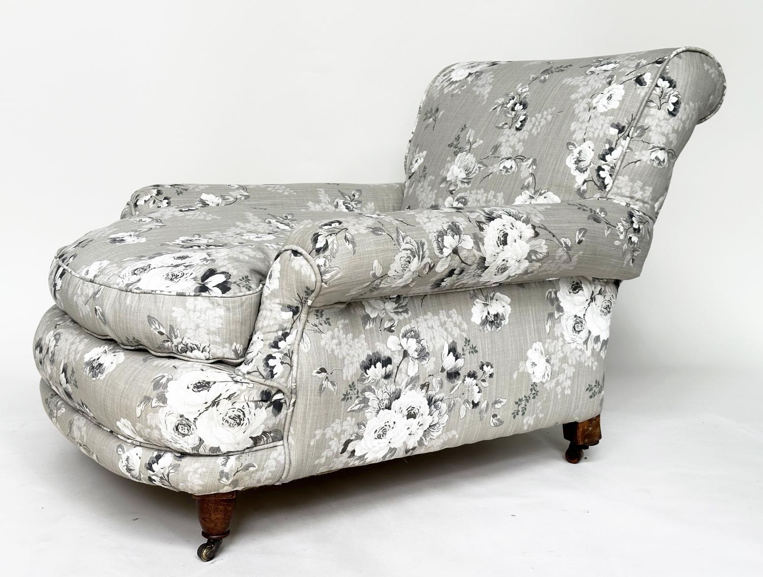 WILLIAM BIRCH ARMCHAIR, 19th century Howard type, newly upholstered in grey linen impressed numerals