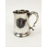 SILVER MUG, George III, London 1765, makers Mark WJ, acanthus cast handle, footed base, 12cm high,